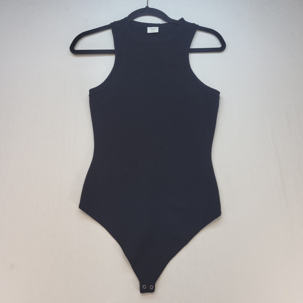 Abercrombie & Fitch Bodysuit Womens Large Black Waffle Knit Racerback High Neck